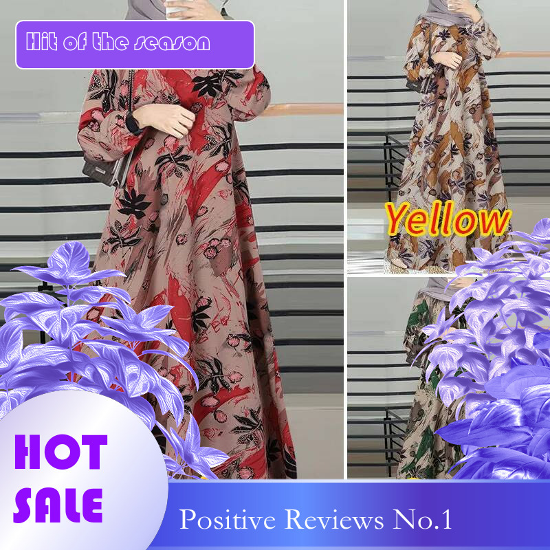 Dongdumaoyi New Style Long Robe Printed Middle Eastern Muslim Malay Full Sleeve Round Neck Dress W