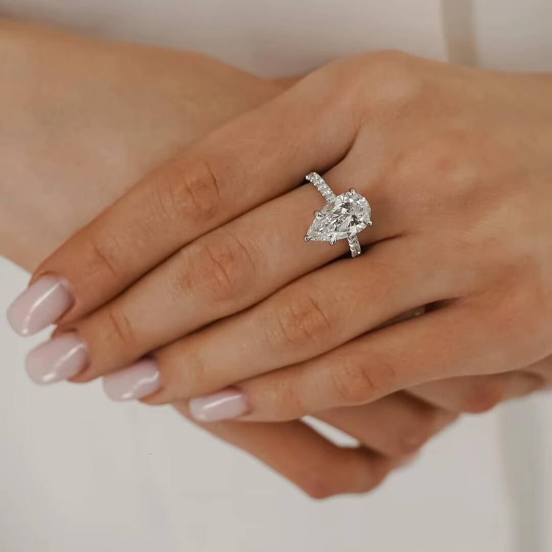 IGI Certified Cvd Lab Grown Created Diamond 10K Solid Gold Rings Pear Engagement Ring Jewelry for Women