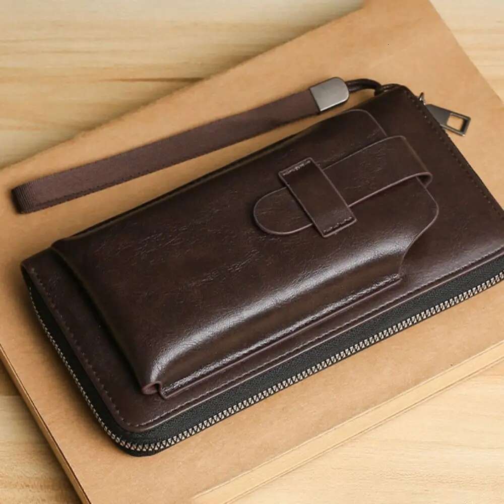 Fashion Cowhide Long Wallets Large Capacity Soft Leather Coin Purse Zipper Multifunction Phone Clutch Bag Male Men