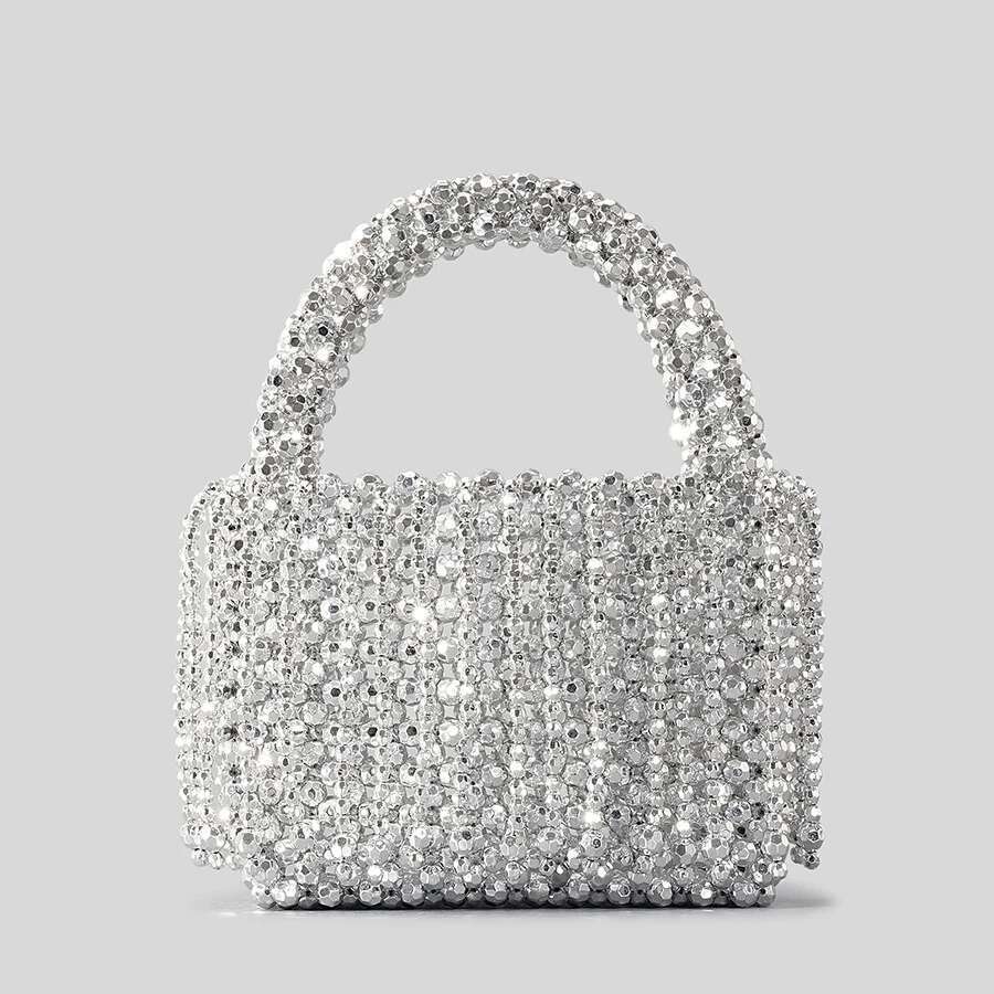 Designer Bag 2025 Fashion Acrylic Beading Tassel Women Sier Beaded Handbags Handmade Woven Summer Beach Small Tote Party Purses 2023 Luxury Bag