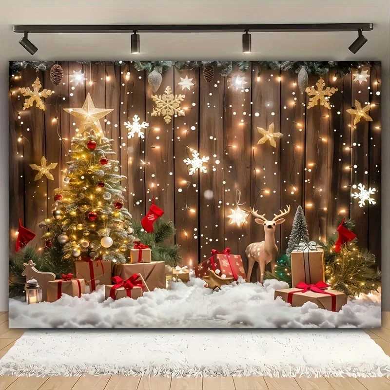 Bohemian style 2025 vintage Christmas tapestry Christmas tree deer stars snowflakes Christmas decoration living room studio decoM251125