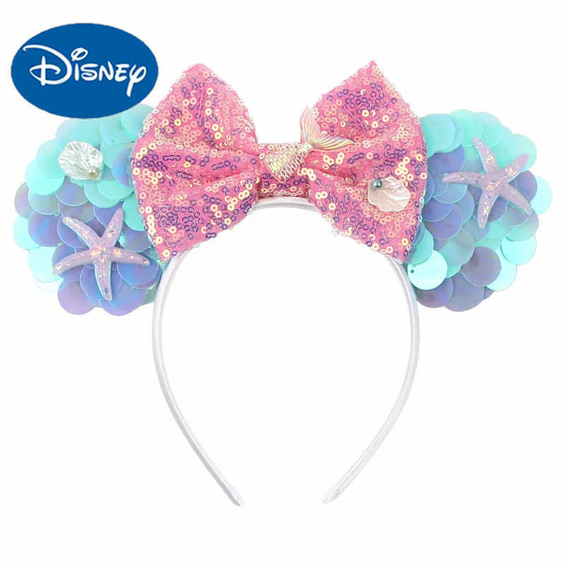 Disney Mermaid Disney Mickey Mouse Ear Headband Minnie Hair Sparkle 5 Bow Female Festival Hair Girl Hair Accessories Role Play X250425
