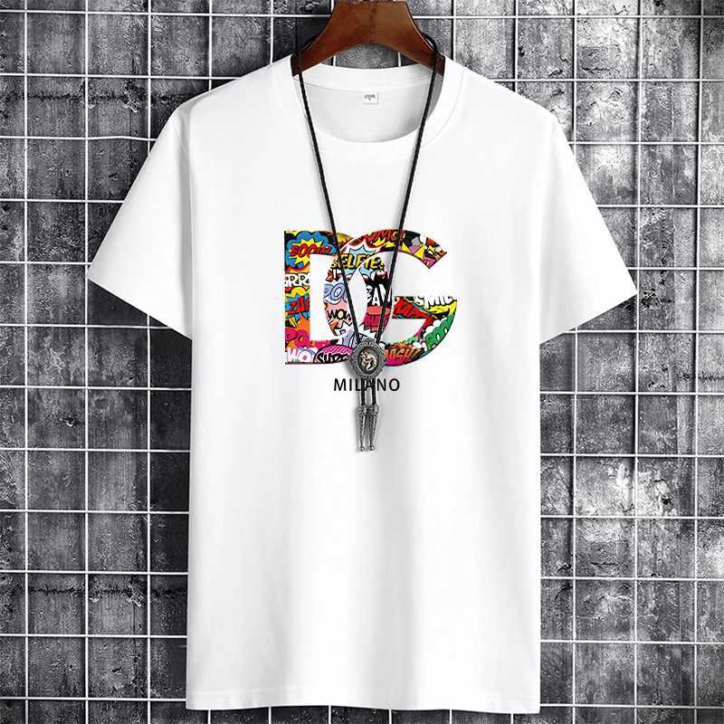 Fashionable mens luxury T-shirt 100% pure cotton mens summer casual short sleeved round neck T-shirt mens fashionable plain weave sports top W250425