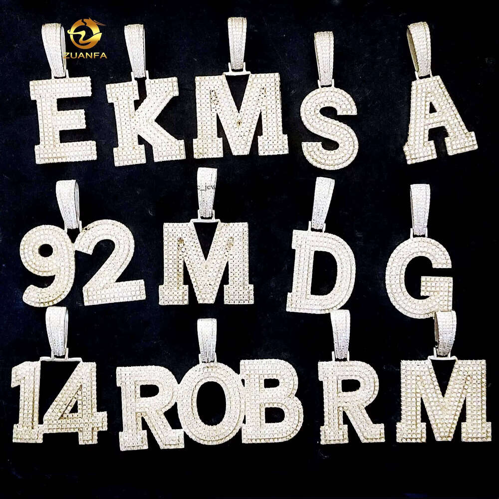 Ice out VVS Moissanite Custom Hip-Hop Jewelry Iced Out Letter Cuban Chain 925 Silver Chrysolite Moissanite Initial Pendant