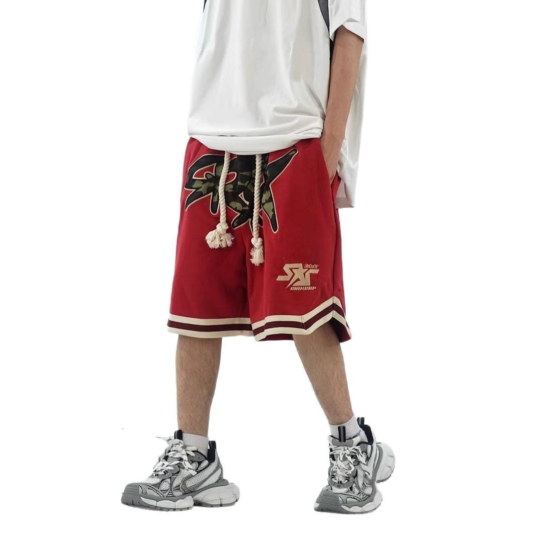 Loose fitting daily straight leg youthful and brand five quarter pants with letters, summer casual sports pants, men's trendy