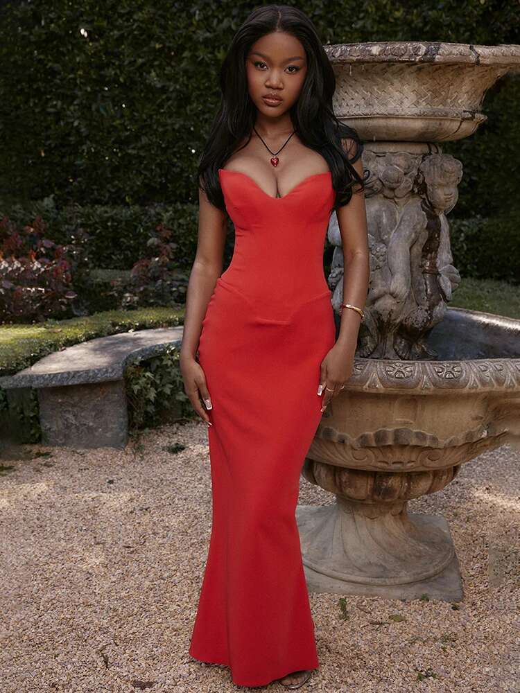 Dongdumaoyi Townlike Slim Bodycon Elegant Mermaid Dress Women Strapless Spring Summer Nightclub Sexy Party Long Maxi Dresses