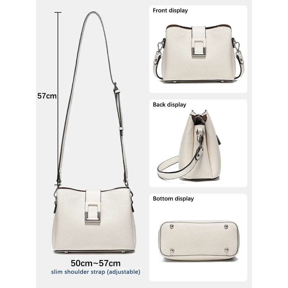 Zency Genuine Leather White Designer Noble Shopper Shoulder Commuter Large Handbag Women Tote Bucket Cross Body Bag