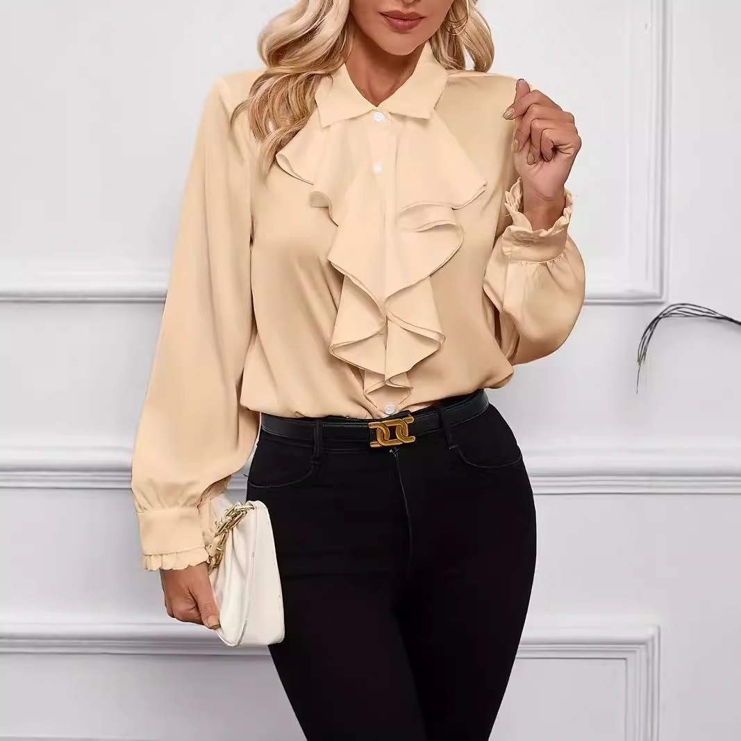 2024 autumn fashion design sense ruffle edge layered decorative shirt for women