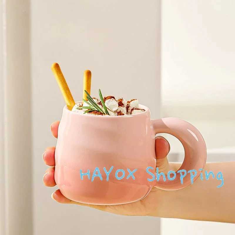 Creative Gradient Color MugScrew Thread Ceramic Handle Cup Office Ceramic Coffee Milk Drinking Oats Cup Water Teacup Y251125