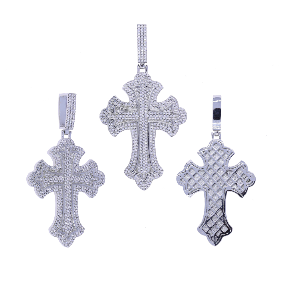 2025 New design Full Paved Cubic Zirconia Cross Pendant Necklace Iced Out Bling Pink Heart CZ Stone Hip Hop Women Men Jewelry Gifts