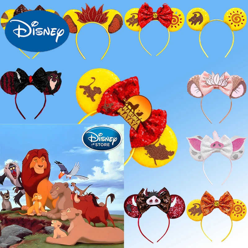 Disney Lion King Ear Headband Cute Pumpkin Simba Elastic Hair Childrens Sparkle Bow Hair Accessories Girl DIY X250425