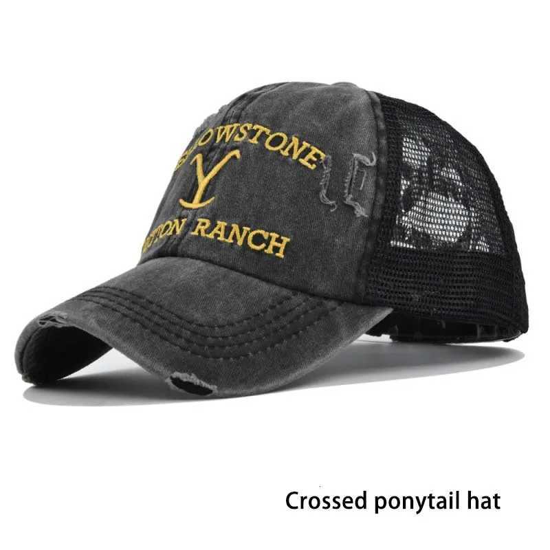 Summer Yellowstone Dutton Ranch Hat Cross Ponytail Baseball Cap Distressed Outdoor Embroidery Sunscreen Hat Solid Color CapT251125