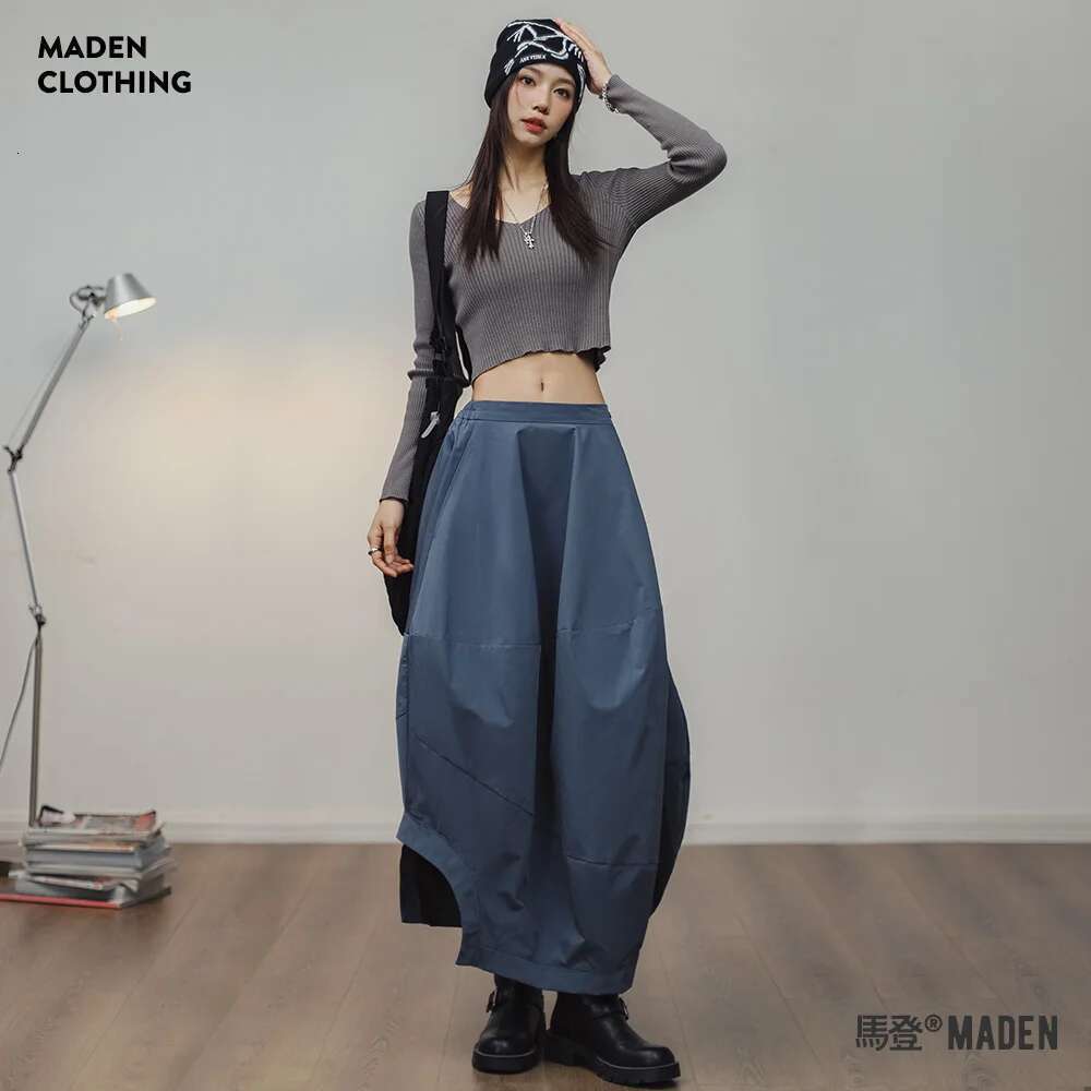 Maden Women's Clothing Solid Color Bud Skirt Deconstructed Design Irregular Elastic Waist At Back Splicing Lantern Skirts