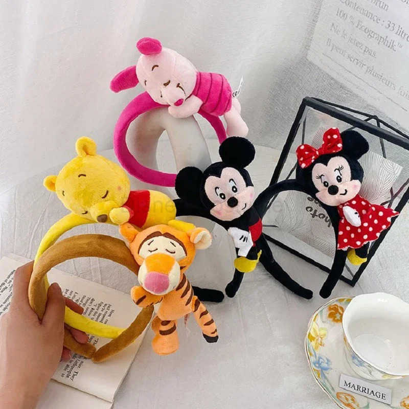 Disney Plush Ears Winnie The Pooh Headband Women Cartoon Anime Mickey Donald Duck Hairbands Girl Tigger Headwear Kids Party Gift X250425