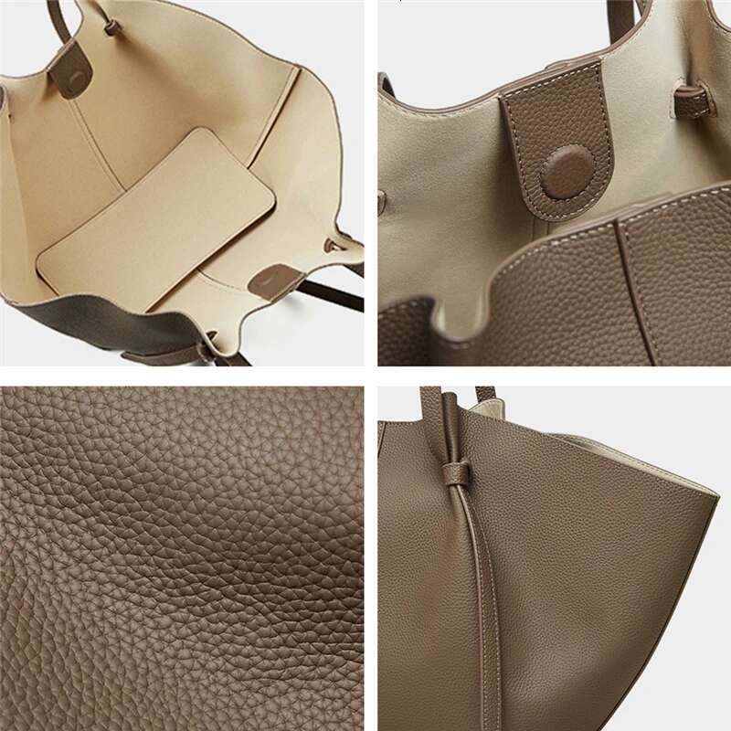 Hifashion Cowhide Genuine Leather Large Tote Shoulder Bags For Women 2025 Trend Designer Trapeze Purses Underarm Ladies Handbags
