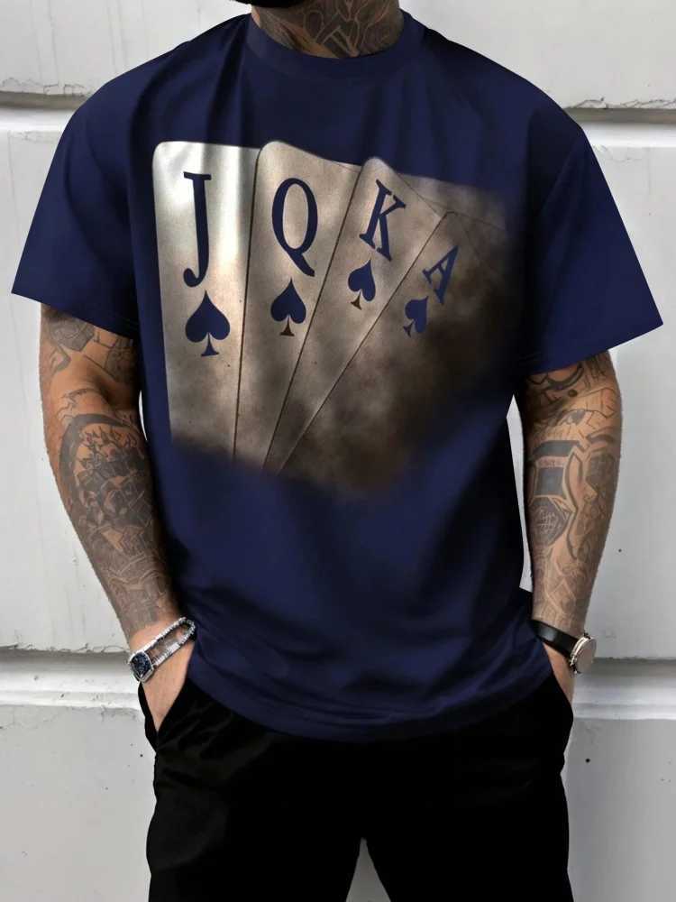 2025 3D Poker Printing Mens Fitness T-shirt City Fashion Mens Short sleeved Top Summer Daily Casual Mens Short sleeved Top W250425