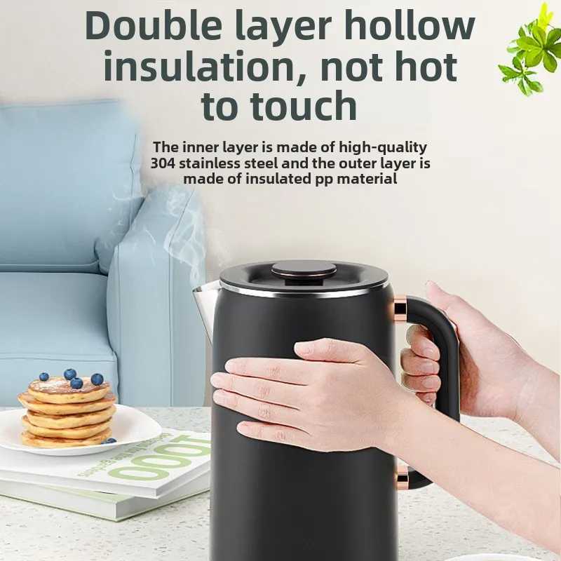 US/EU 110V/220V Stainless steel Electric Kettle Double-layer Anti scalding Keep Warm Pot Large Capacity Coffee Hot Water Boiler C251125