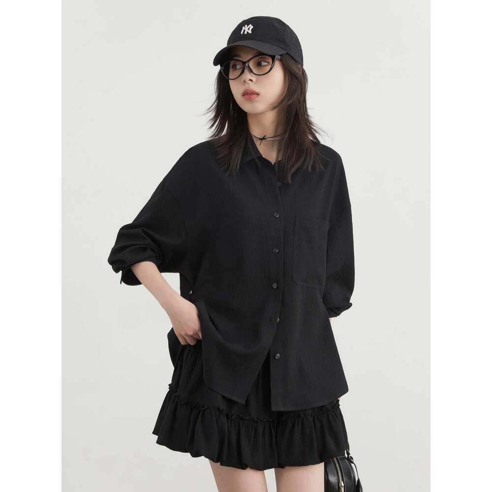 CHIC VEN Women Shirt Solid Long Sleeve Loose Casual New Texture Female Blouses Elastic Waist Mini Skirt Set Spring Summer 2025