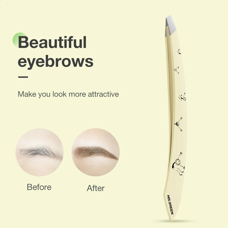 MR.GREEN Curve Handle Eyebrows Tweezers Professional Fine Hairs Puller Makeup Tools Stainless Steel Beauty Clips Removal 250422