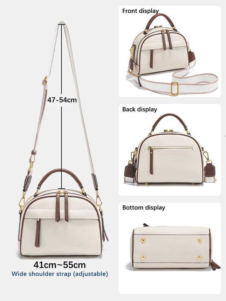 Zency Dark Blue Fashion Genuine Leather Crossbody Shoulder Bagwith Two Long Straps Women Multi-Pockets Handbag For Commuters
