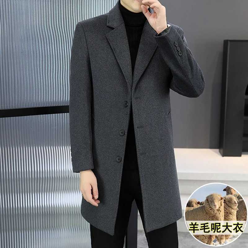 Top Mens Mid-Length Woolen Coats Business Casual Warm Wool Windbreaker Jackets 2025 Autumn Winter Solid Color Overcoat ClothingT251125