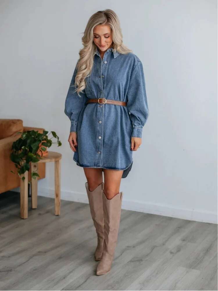 Dongdumaoyi Summer New Casual Women S Denim Dress Style Fashion Slimming Long Sleeve D