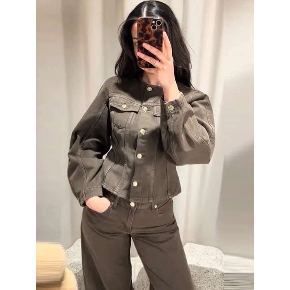 Denim Crop Pants Sets Women Vintage O-Neck Single Breasted Jackat Wide Leg Trousers Suits 2025 Spring Fashion Street Lady Outfit