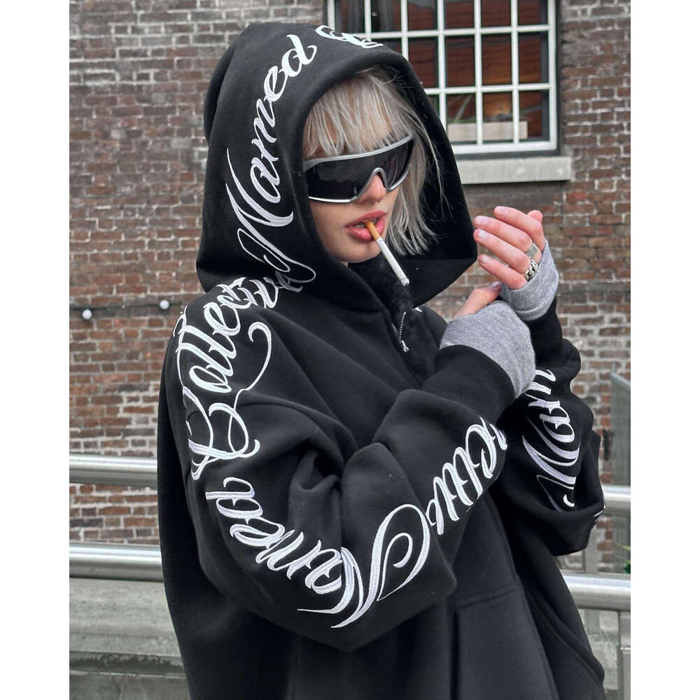 Letter embroidery, printed trendy brand, same style cardigan jacket, loose zippered hoodie, men's and women's hoodie