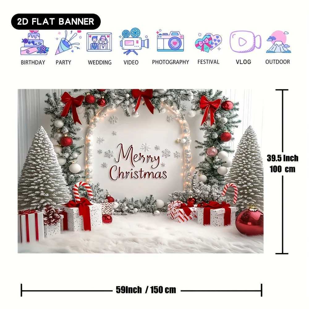 VIKAMA Christmas Tapestry Machine Washable Pine Branch Snowflake Print Wall Tapestry Living Room Bedroom Background Wall DecorM251125