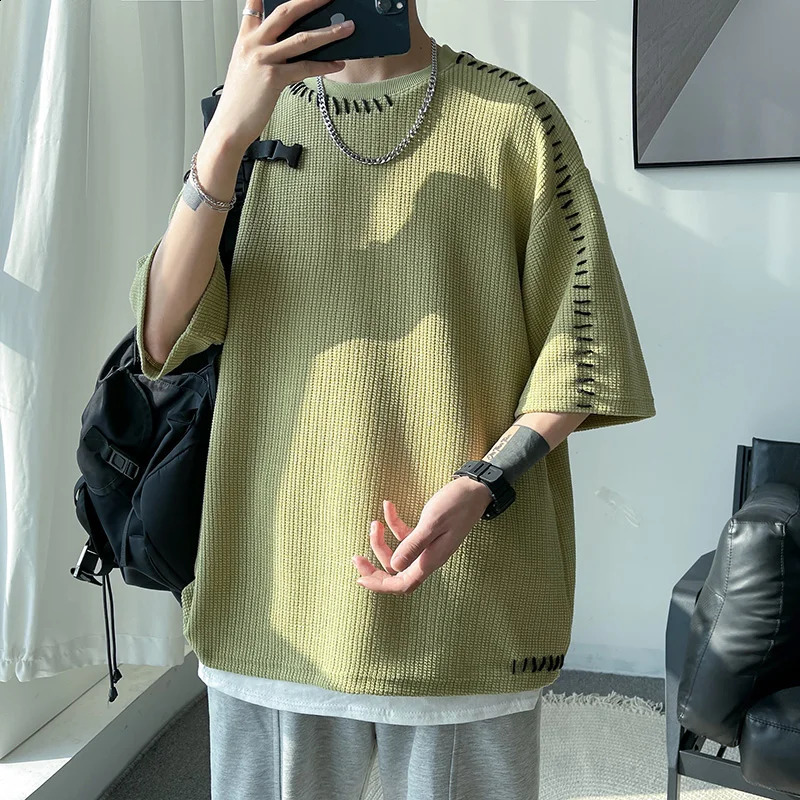 Mens summer high-quality T-shirt manual Suture Harajuku mens casual T-shirt neutral oversized T-shirt short sleeved top 250423