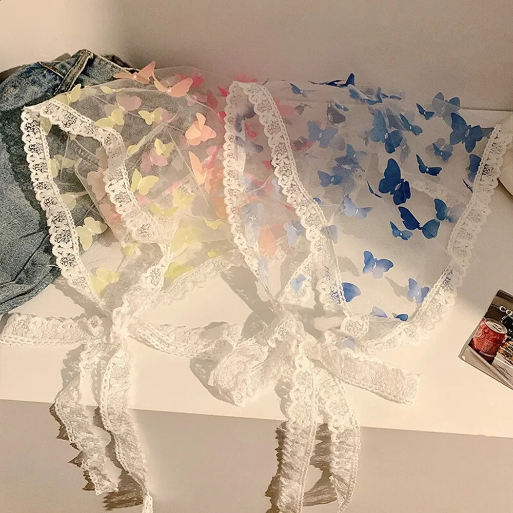 Cute Butterfly Lace Triangle Hair Scarf Suitable for Women White Bandanas Hair Spring and Summer Headwear Girl Hair Accessories 250423
