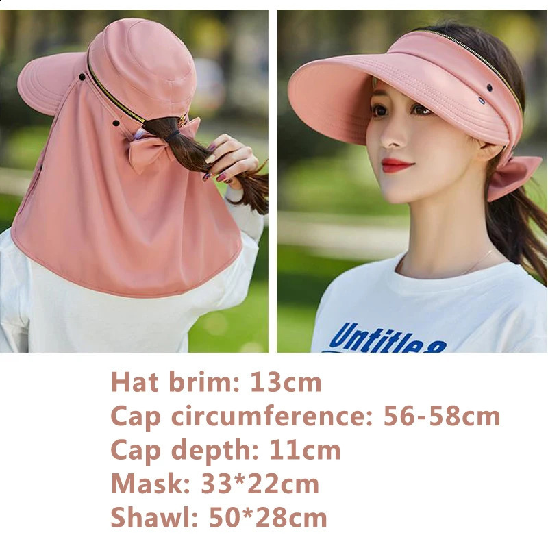 Women Outdoor Riding Anti-UV Sun Hat Foldable Big Brim Hats Neck Face Protection Detachable Mask Sunscreen Breathable Beach Caps 250424