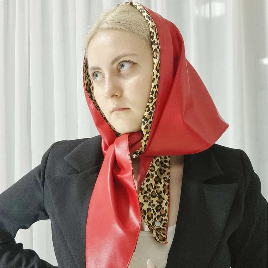 n PU leather triangle scarf for women The leopard print lining head scarf double-sided hijab 250424