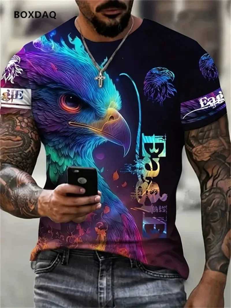 Fashion Eagle Mens T-shirt Loose O-neck Casual Top Short Sleeve 3D Animal Printed Street T-shirt 6XL Large Breathable T-shirt W250425