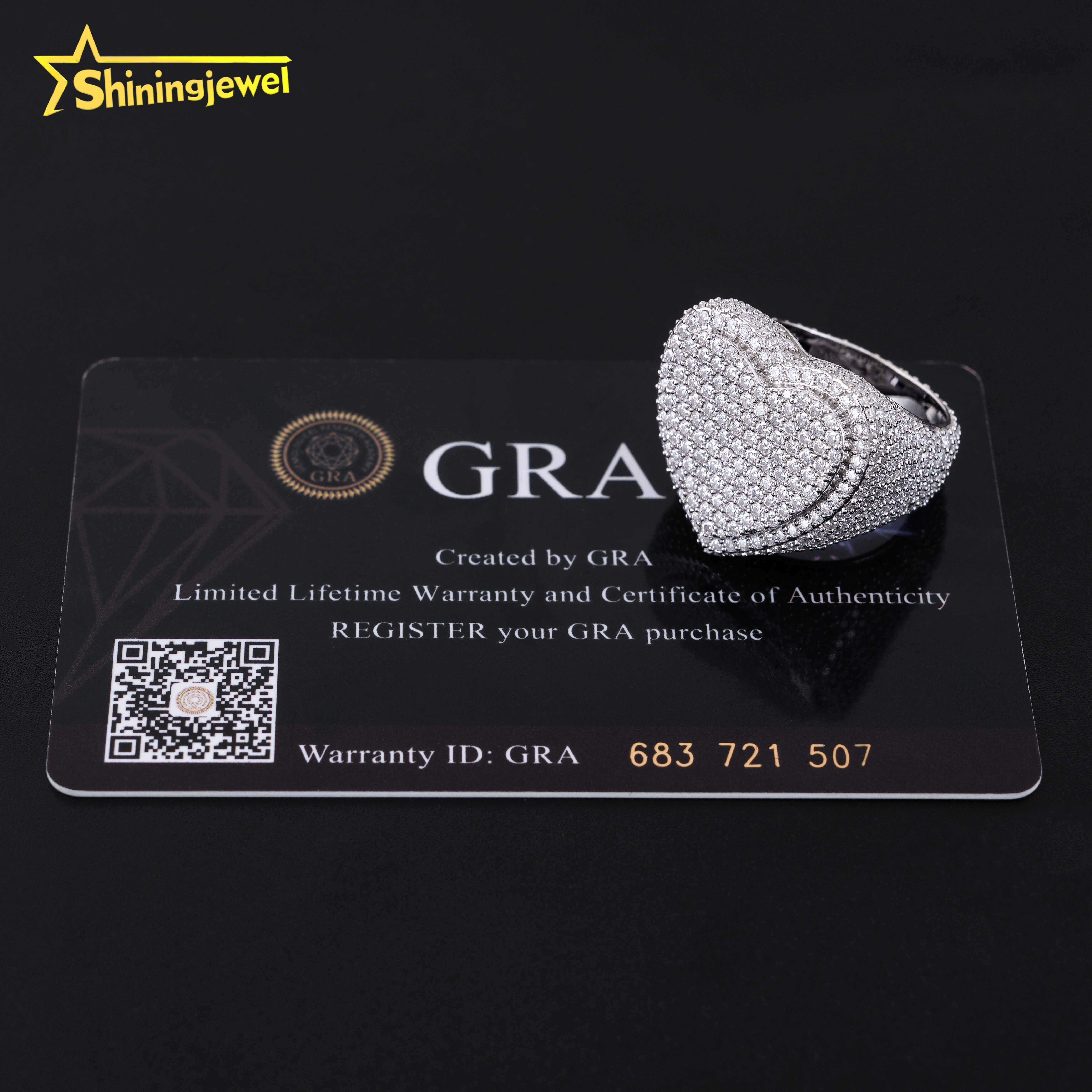Fully Iced Out Heart Design 925 Silver Two Tone Men GRA Certificate Moissanite Hip Hop Ring