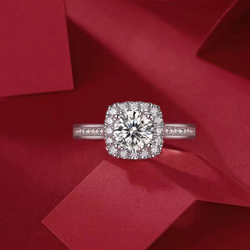 1CT S925 Sterling Silver Moissanite Ring for Women Fashion Plated 18K Platinum Wedding Ring Luxury Jewelry Gift