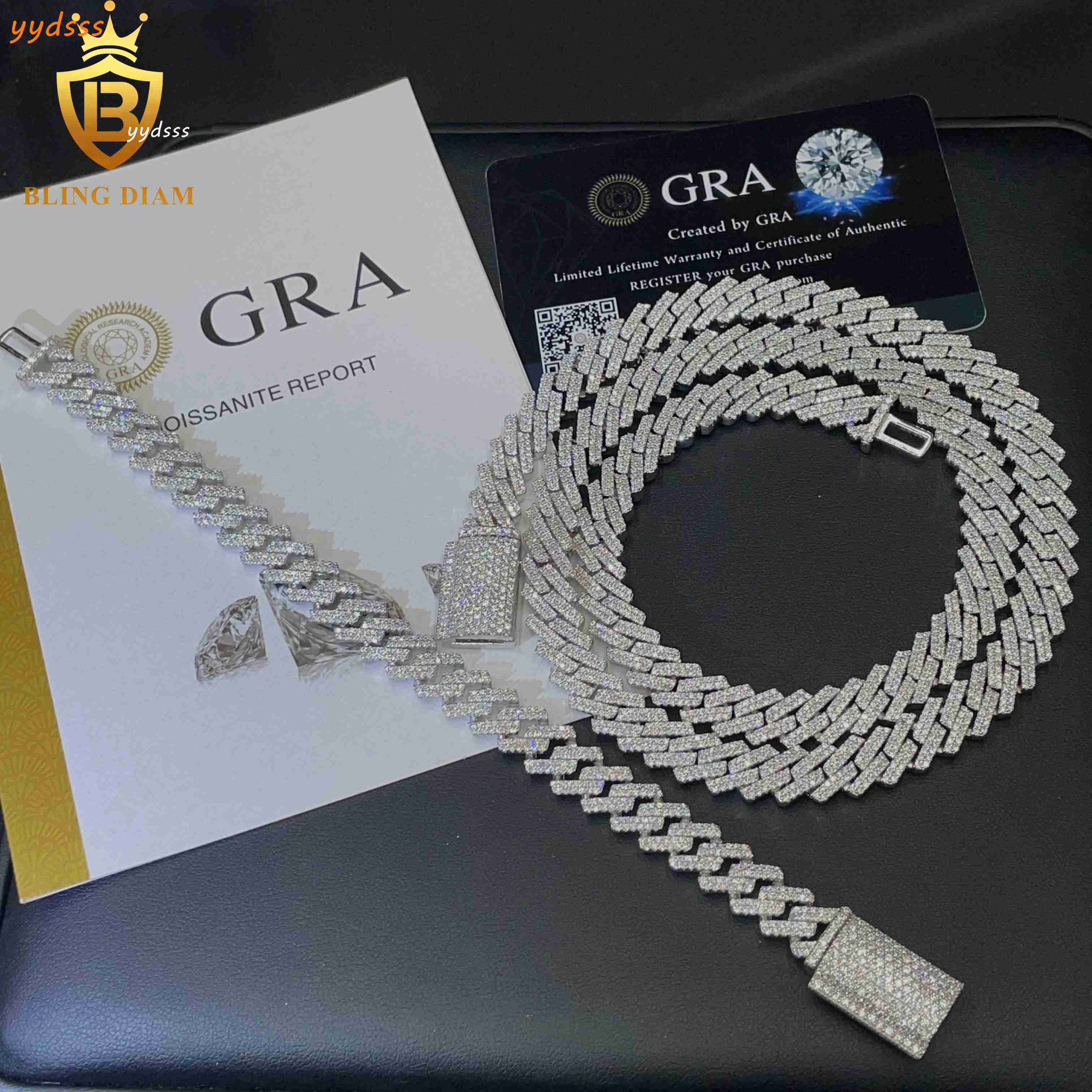 Fashion Male Necklaces Stocks 10mm 925 Silver VVS Ice Out Moissanite Cuban Link Chain Chunky Necklace Hip Hop Chain