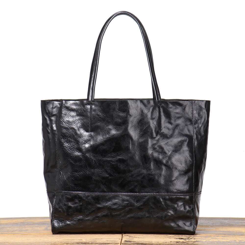 LUOKIR Genuine Leather Vintage Women's Tote Handbag Mother And Child Top Layer Cowhide Shoulder Shopping Bag