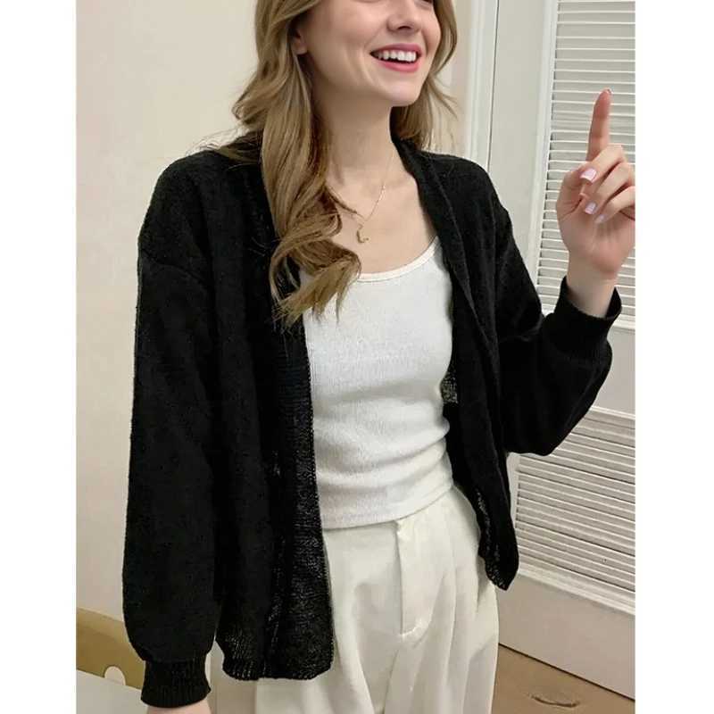 2025 Korean Style Thin Cardigan Casual Long Sleeve Women Sweater Elegant Knitted Jackets Autumn Solid Color Top Sweet KnitwearT251125