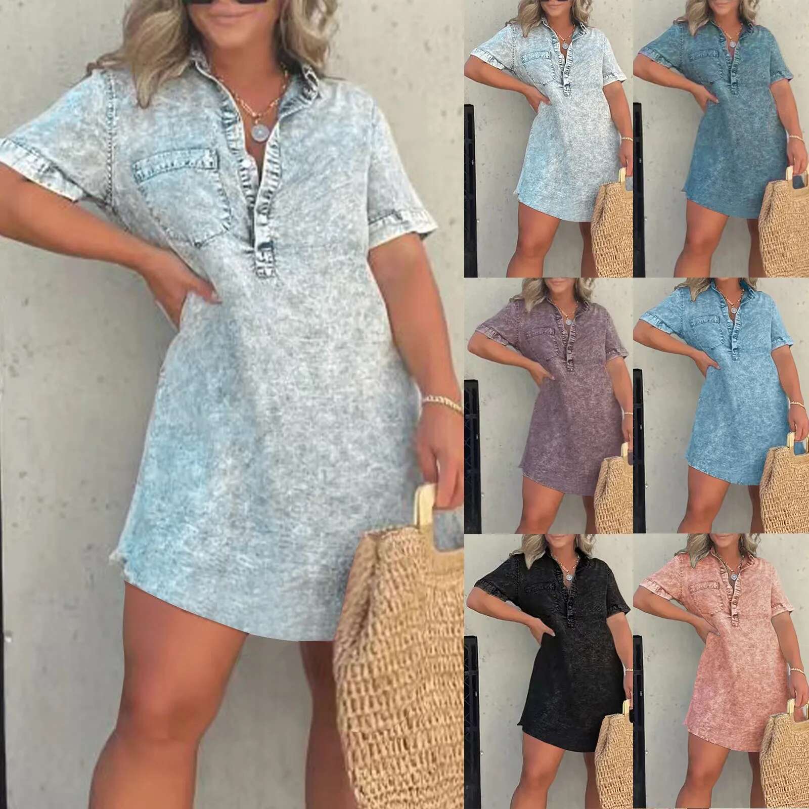 Dongdumaoyi Summer Women S Denim Dress Large Size Cowboy Style Blue V Collar Pockets Casual Fashion Ladies Clothes Female Long Dresses