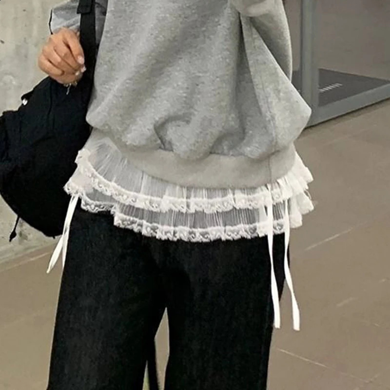 Y2K White Lace Skirt Womens Harajuku Fashion Lace Up Cute Mini Skirt Street Clothing Sweet Kavay Clothing Matching Skirt 250422