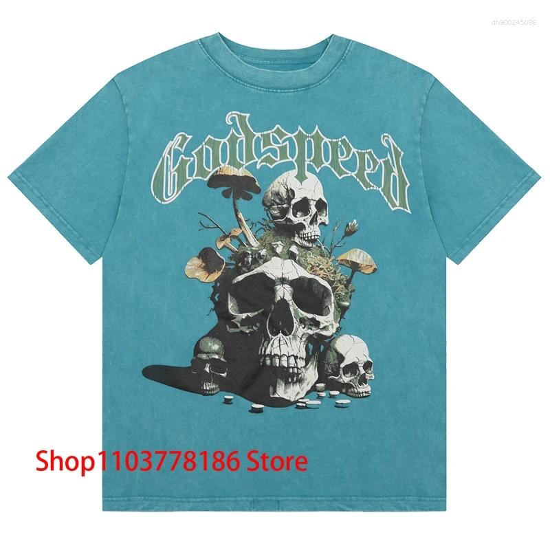 Men's T Shirts 2025 T-shirt Women's High Street Loose Casual Wash Water Retro Skull Print Short Sleeve Top Tee