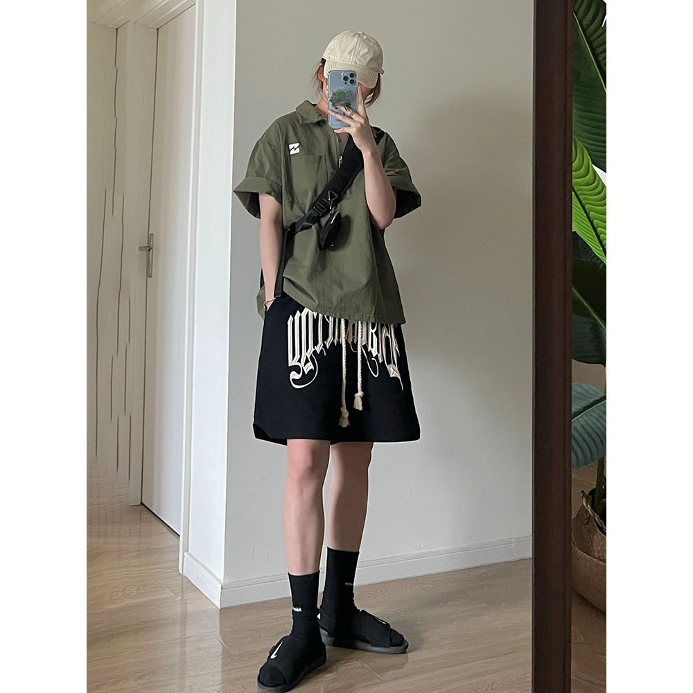 American shorts for men in summer, loose fit big shorts, Korean style trendy mid length pants, versatile casual sports pants