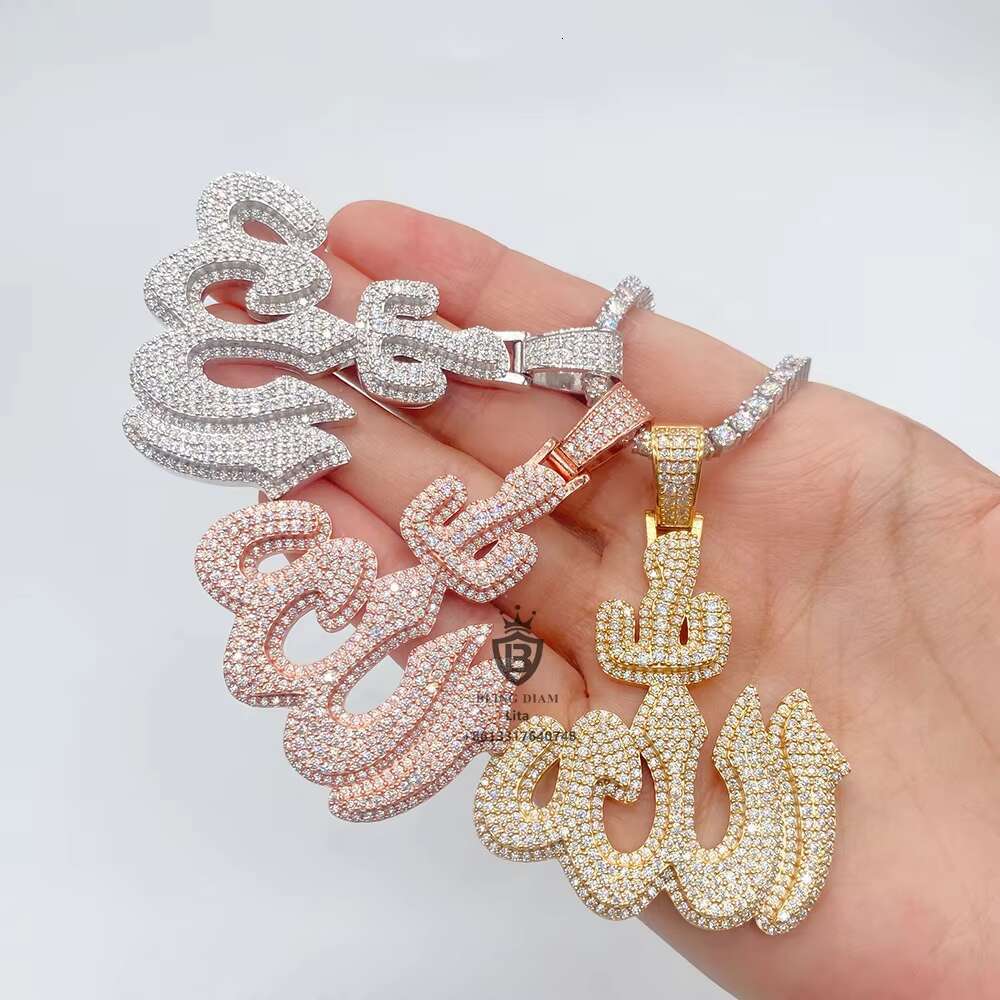 Luxury Jewelry Iced Out Hip Hop Rapper Fire Custom Silver Pendant Necklace Moissanite Stone Big Pendants