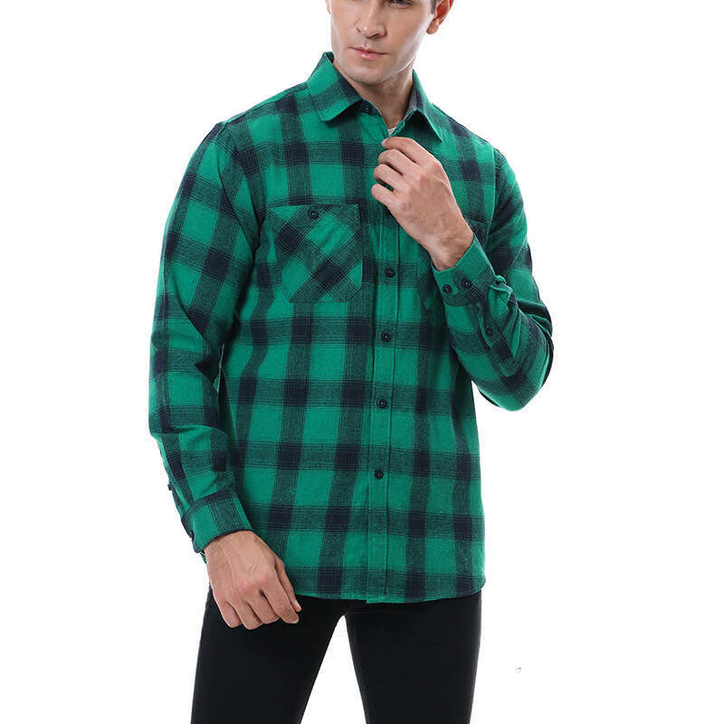 Men's plaid flannel brushed warm men's European and American shirt, 2025 new casual versatile fashion clothing