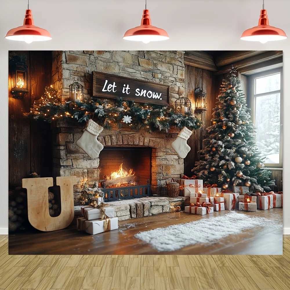 Cozy Christmas Tapestry with Fireplace and Festive Tree - Perfect for Adding Holiday Warmth to Any Room Decor Ideal for HomeM251125