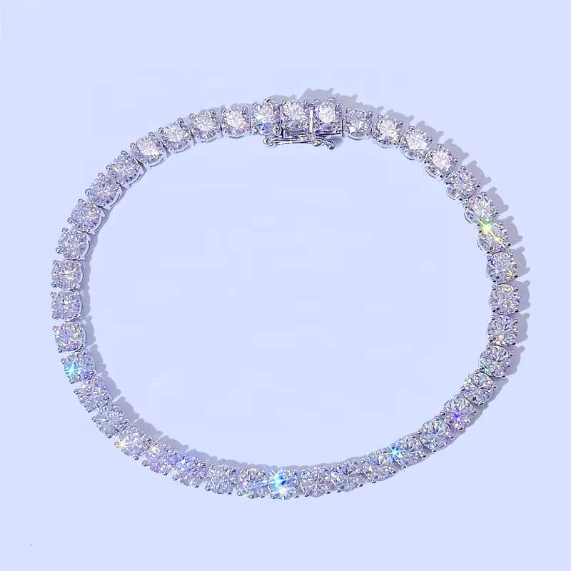 3mm Width Moissanite Diamond Chain Sterling Silver Iced Out Moissanite Hip Hop Necklace Tennis Chain