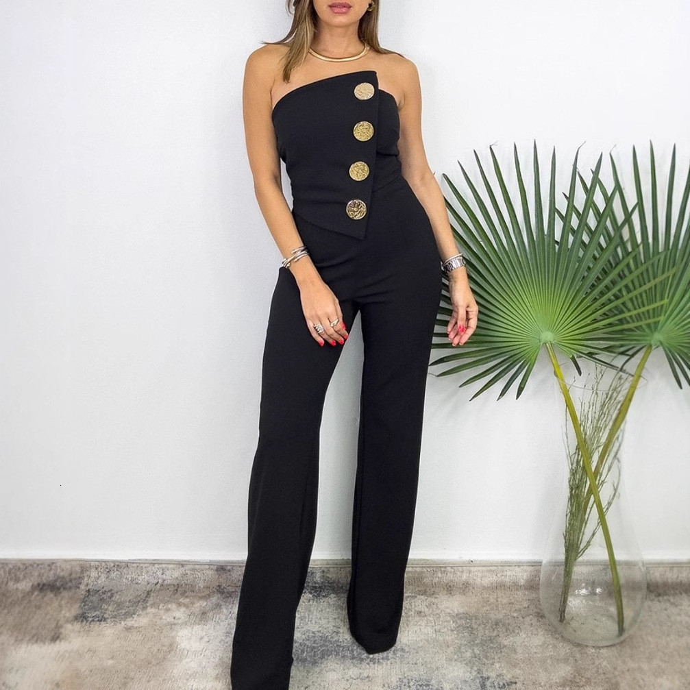 2024 summer sexy strapless button decoration micro flared jumpsuit womens clothing