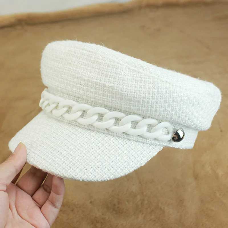 Autumn Winter Women Newsboy Cap Fashion Wool Peaked Hat with Chain Decor Stylish Streetwear Beret for Ladies Girls J251125