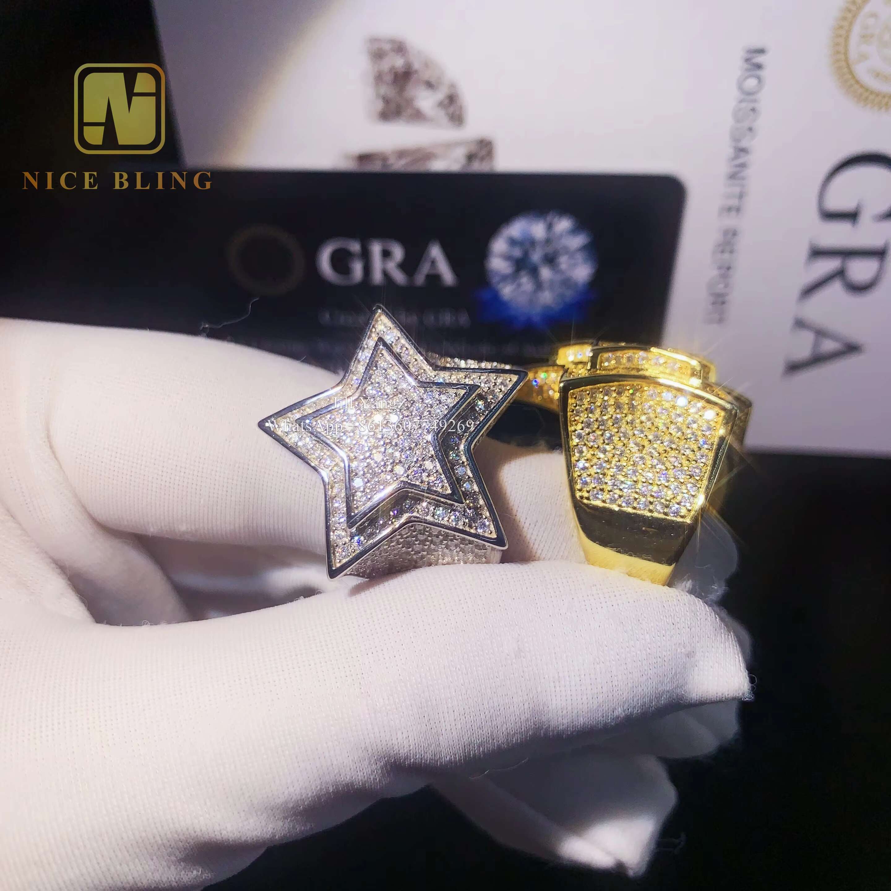 Custom Maker Star Shape Ring Vvs Moissanite Championship Ring Sterling Silver Rings for Men Hip Hop Rock Fine Jewelry